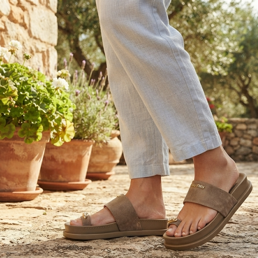 Women's Premium Toe Ring Slide Sandals | Soft Comfort Flat Slip-On Slippers
