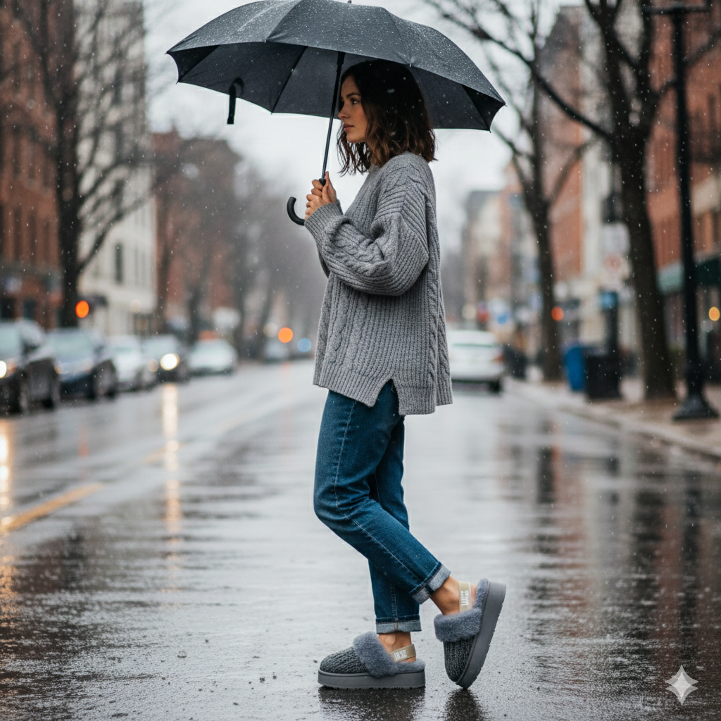 Cozy Faux Fur Slip-On Clogs – Warm Knit Lined Comfort Shoes