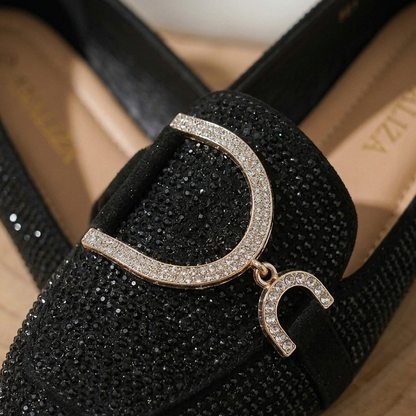 Women’s Rhinestone Embellished Slip-On Loafers – Elegant Comfort Flats