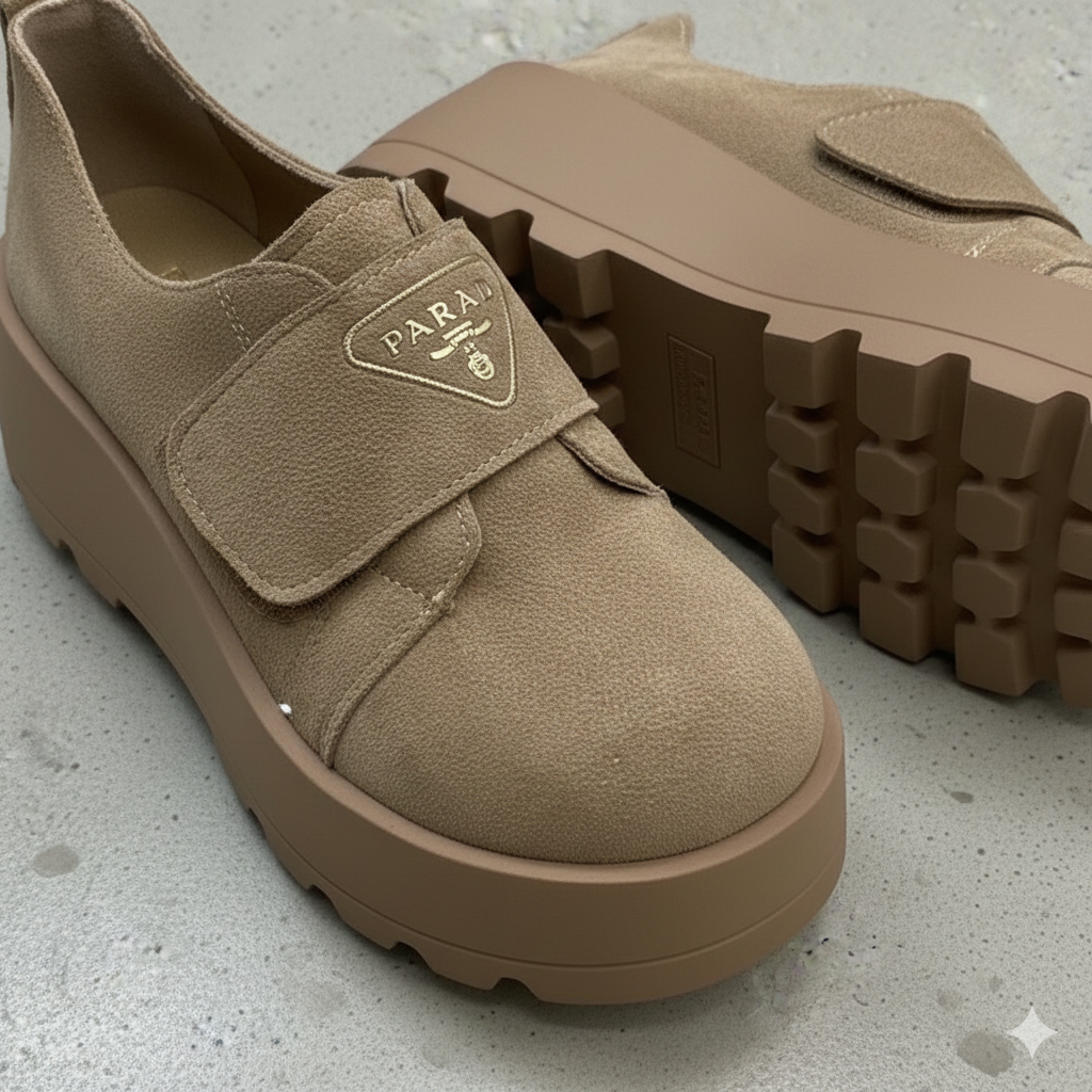 Chaussures décontractées à plateforme pour femmes – Tige en daim, bride à scratch, semelle épaisse, chaussures confortables et tendance au quotidien