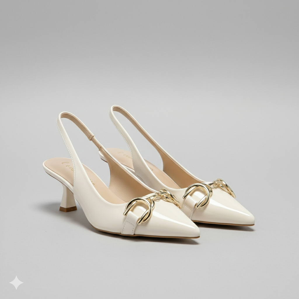 Elegant Pointed-Toe Slingback Heels with Gold Accent