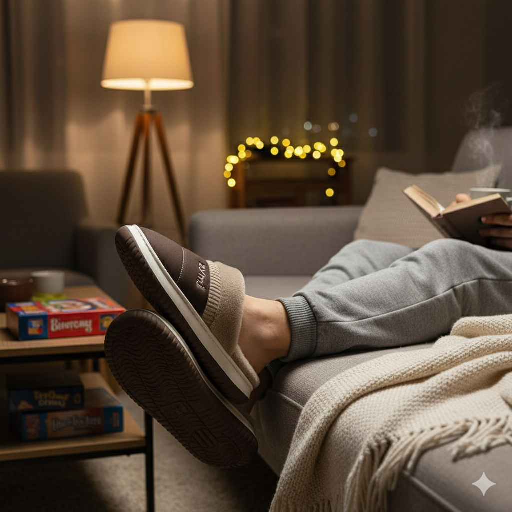 Pantoufles pour hommes doublées en polaire — protègent du froid des sols, semelle épaisse 