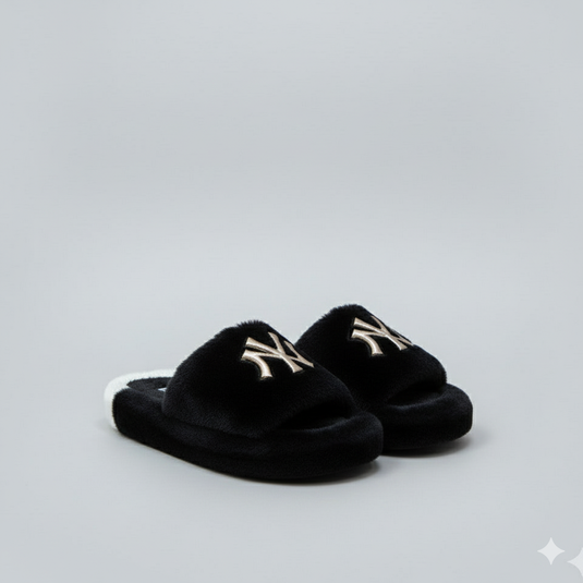Fuzzy Open-Toe Slide Slippers—Cushions Hard Floors, Monogram