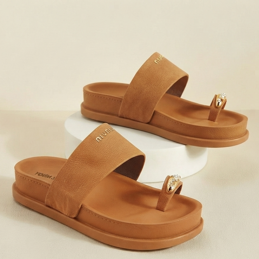 Women's Premium Toe Ring Slide Sandals | Soft Comfort Flat Slip-On Slippers