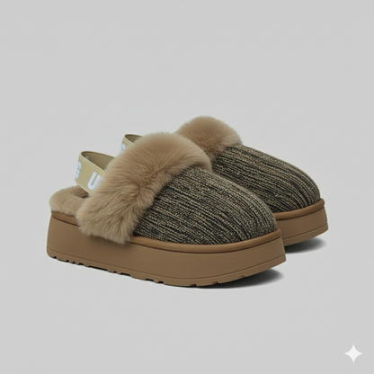 Cozy Faux Fur Slip-On Clogs – Warm Knit Lined Comfort Shoes
