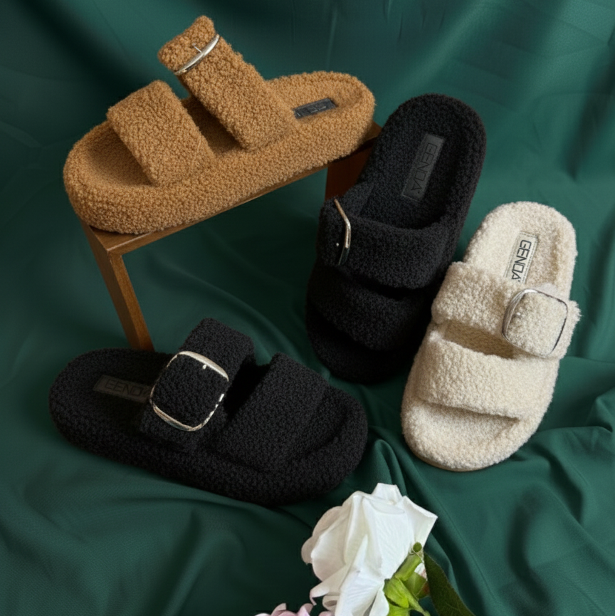 Sherpa Slide Sandals: Cushioned Steps, Adjustable Buckles