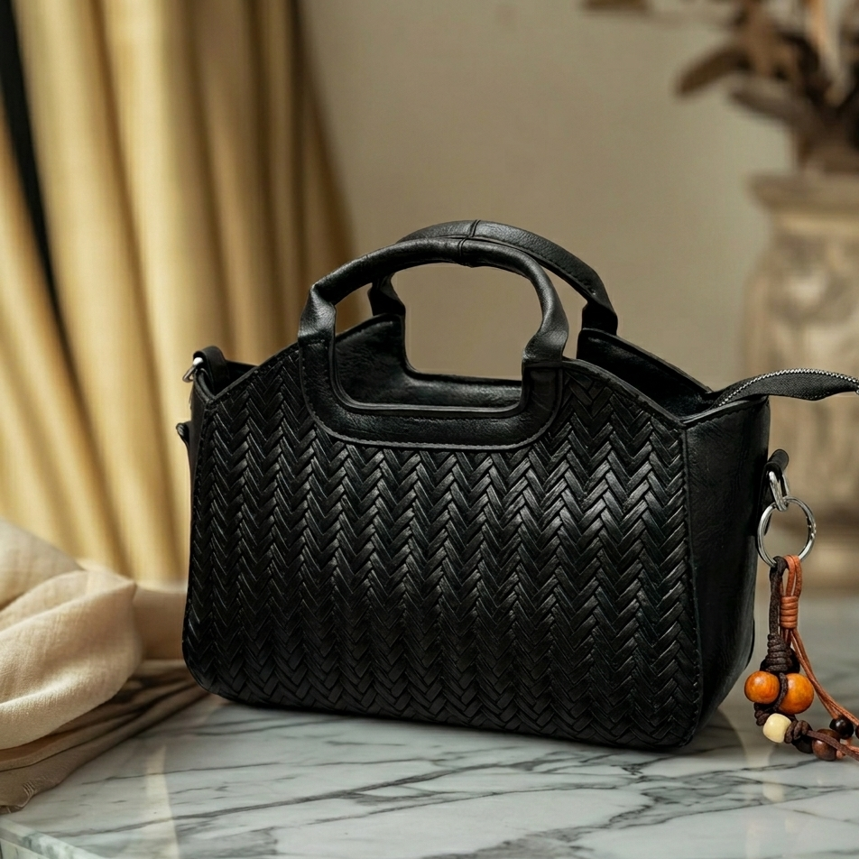 Elegant Woven Leather Handbag – Chic Top Handle Crossbody Bag for Women