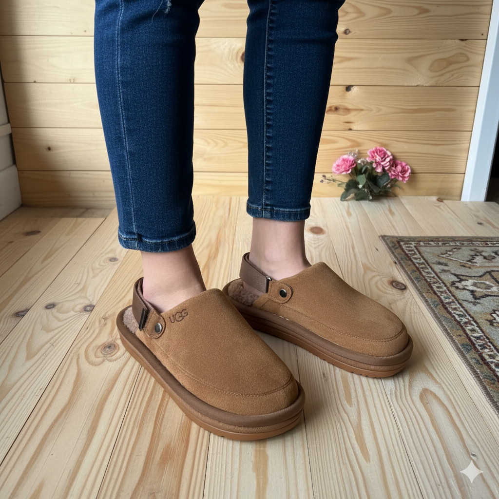 Sabots d'hiver en daim UGG – Mocassins chauds doublés en polaire pour femmes