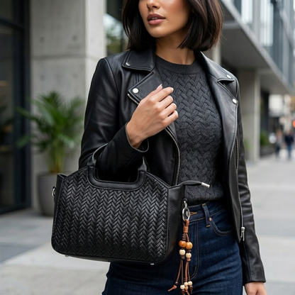 Elegant Woven Leather Handbag – Chic Top Handle Crossbody Bag for Women