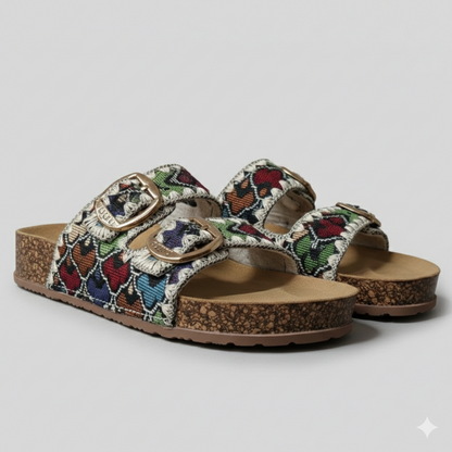 Women’s Boho Chic Double-Buckle Cork Slide Sandals