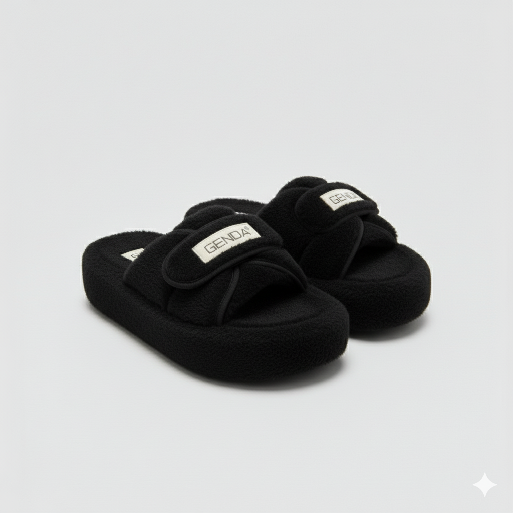 أحذية منزلية نسائية دافئة ذات أصابع مغلقة - أصابع دافئة، حزام ثابت