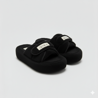 أحذية منزلية نسائية دافئة ذات أصابع مغلقة - أصابع دافئة، حزام ثابت