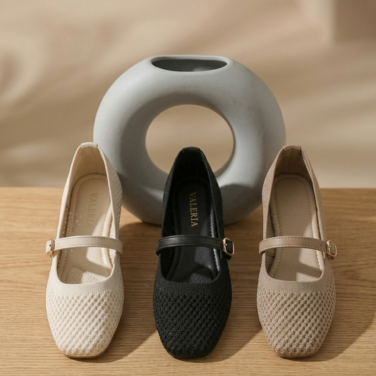 Chaussures plates Mary Jane tricotées respirantes pour femmes avec bride réglable – Confort décontracté