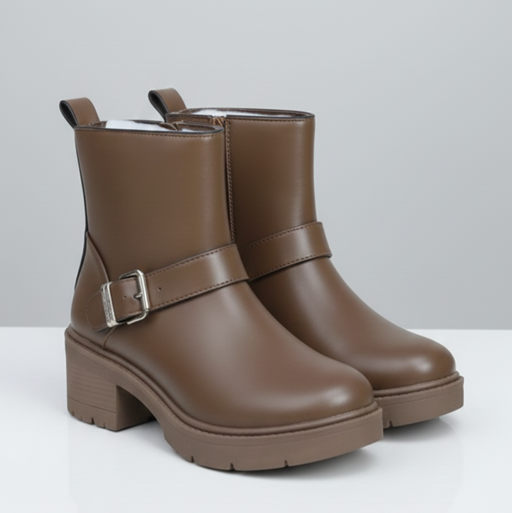 Women’s Ankle Boots with Block Heel – Fashion Buckle Design, Comfortable Slip-On, Non-Slip Sole, Casual & Office Heeled Boots