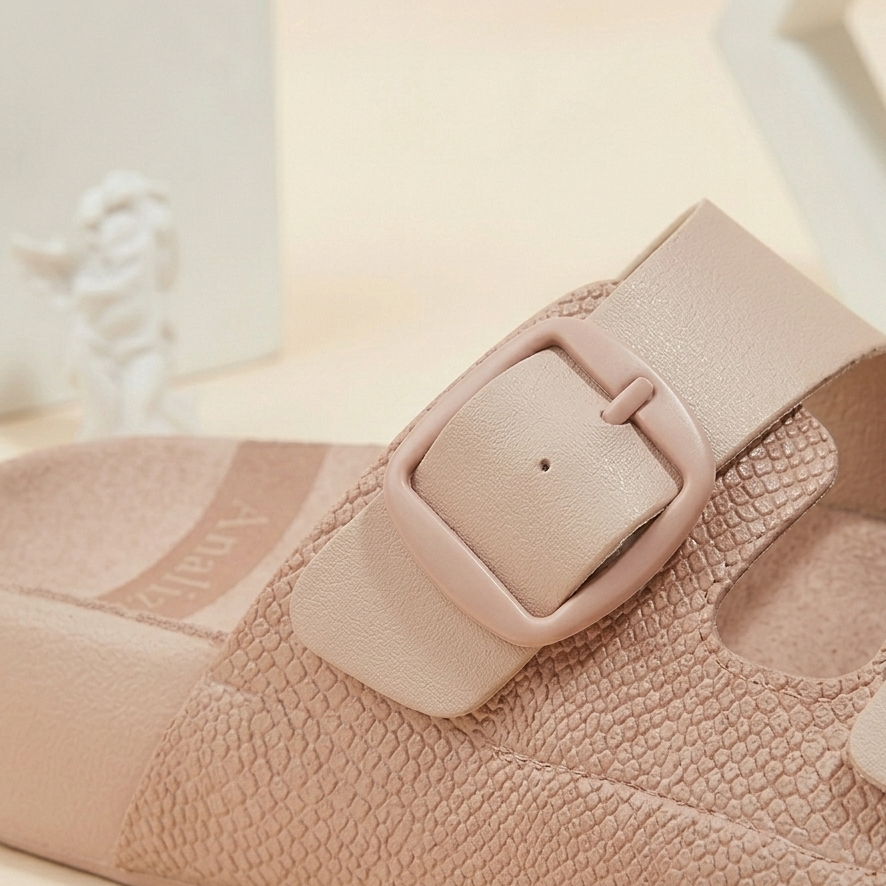 Women’s Stylish Double Strap Comfort Slides – Casual Buckle Sandals