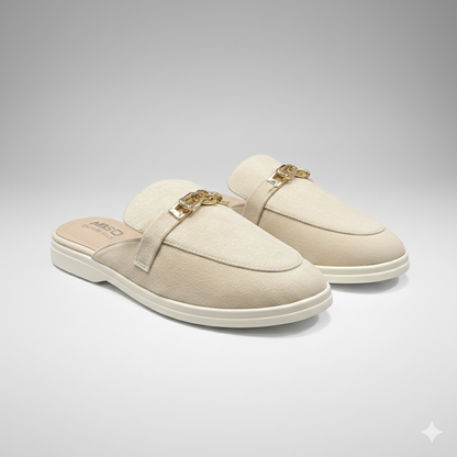 Women’s Elegant Slip-On Mules with Gold Accent – Everyday Comfort Flats