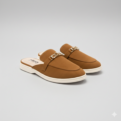 Women’s Elegant Slip-On Mules with Gold Accent – Everyday Comfort Flats