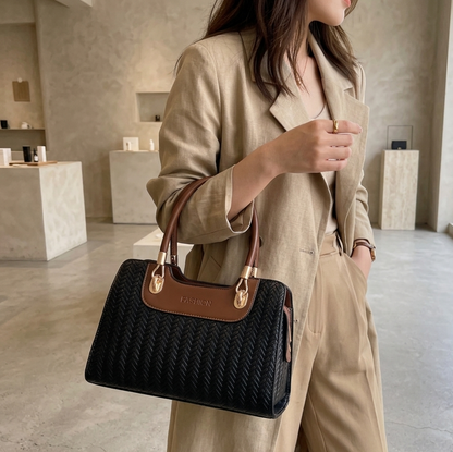 Elegant Woven Leather Handbag – Stylish Women’s Top Handle Shoulder Bag
