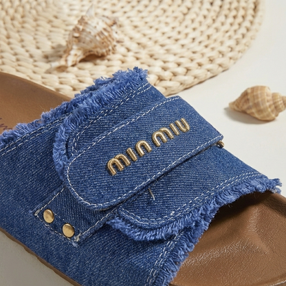 Women’s Denim Slide Sandals – Adjustable Comfort & Everyday Style