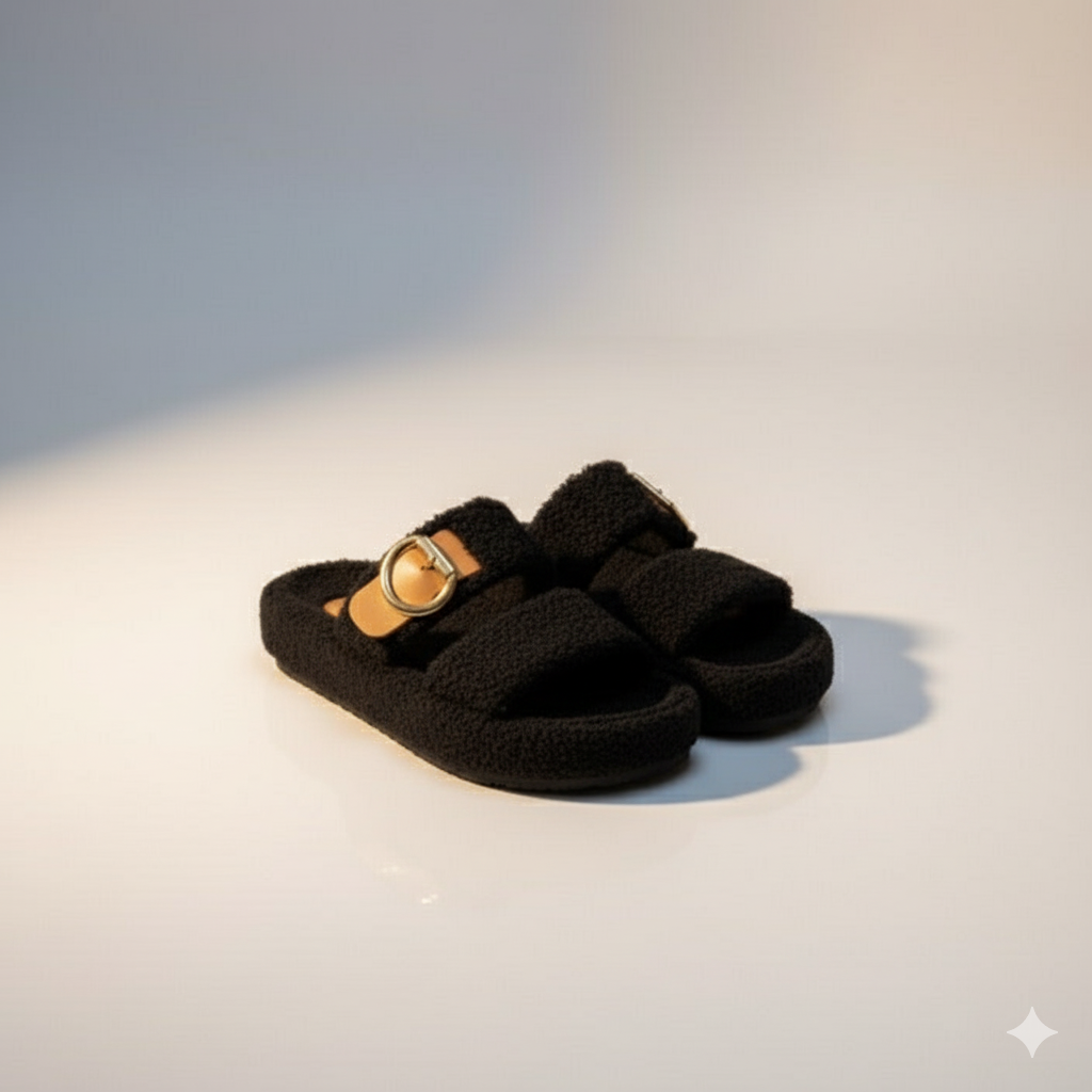 Sandales à double boucle en matière douce et chaude pour femmes - confort et maintien assurés