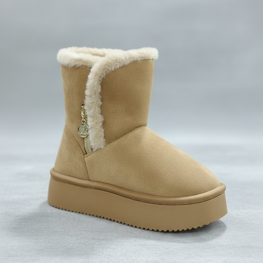 Bottines d'hiver pour femmes en faux daim avec doublure en fourrure et semelle compensée