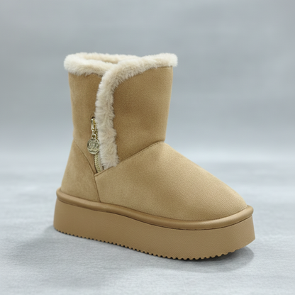 Bottines d'hiver pour femmes en faux daim avec doublure en fourrure et semelle compensée