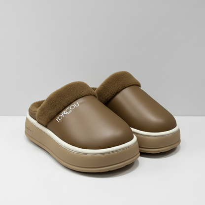 Women's Fleece-Lined Clog Slippers—Warm Toes, Thick Platform