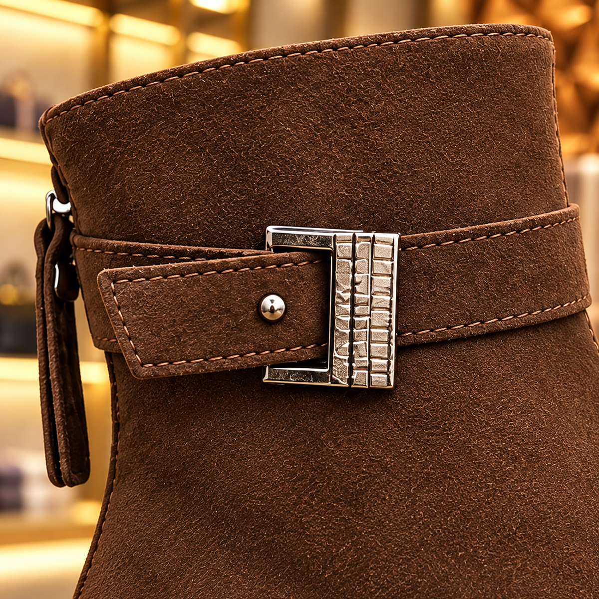 Women’s Elegant Suede-Look Ankle Boots with Decorative Buckle Strap, Zip Closure and Chunky Sole – A Timeless Style for Effortless Autumn and Winter Outfits
