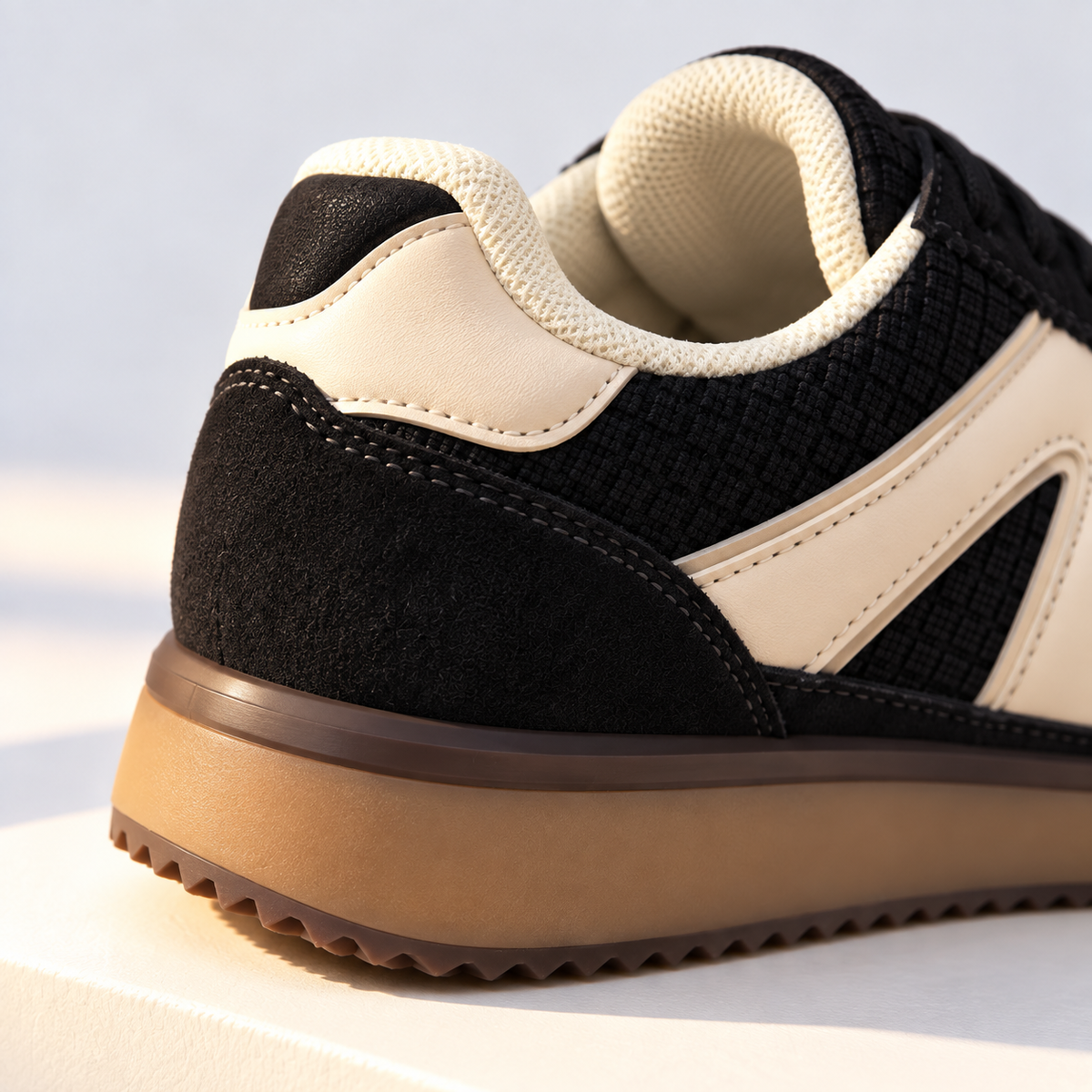 Baskets rétro élégantes à lacets pour femme avec empiècements texturés, détails contrastants et semelle épaisse pour un style décontracté au quotidien