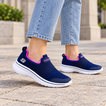 Women’s Slip-On Mesh Sneakers with Crossed Straps and a Modern Sporty Look