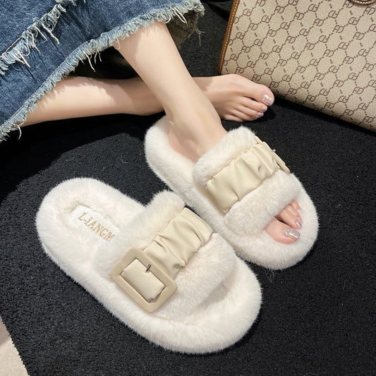 2024 Autumn Winter Women's Thick Bottom Fur Slippers - Fashionable All-Match Indoor Shoes