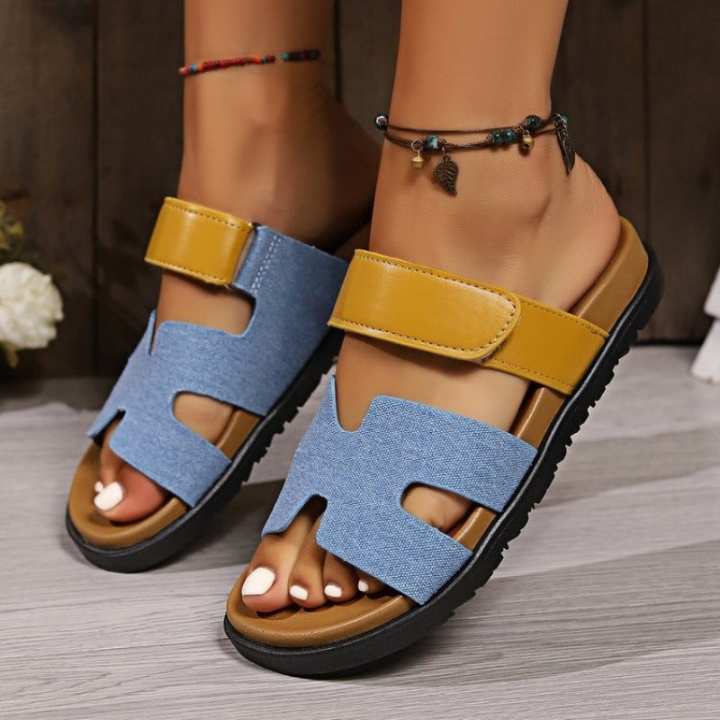 نعال صيفية عصرية للنساء - حزام سميك، فيلكرو، ناعم ومريح