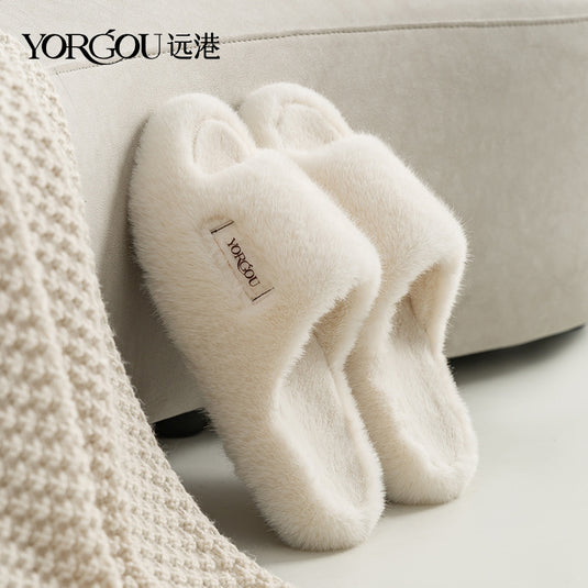 Chaussons en fourrure Yuangang pour femmes - Intérieur et extérieur, semelle épaisse antidérapante et chaude pour l'automne et l'hiver