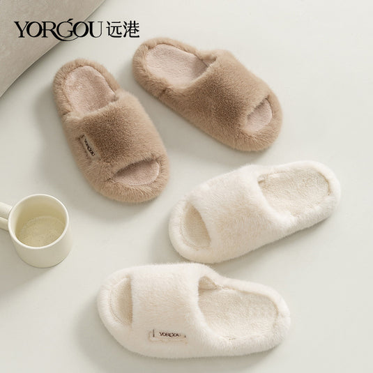 Chaussons en fourrure Yuangang pour femmes - Intérieur et extérieur, semelle épaisse antidérapante et chaude pour l'automne et l'hiver