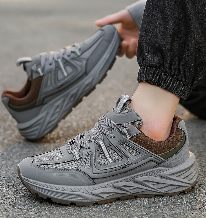 حذاء رياضي رجالي شبكي ذو نعل سميك - قابل للتهوية، أنيق ومريح