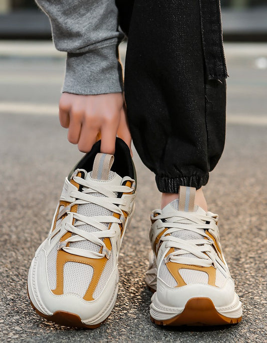 حذاء رياضي رجالي شبكي ذو نعل سميك - قابل للتهوية، أنيق ومريح