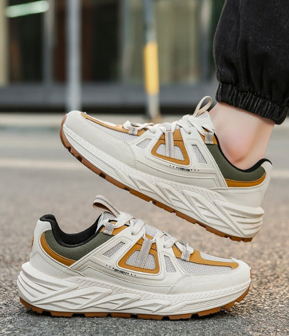 حذاء رياضي رجالي شبكي ذو نعل سميك - قابل للتهوية، أنيق ومريح