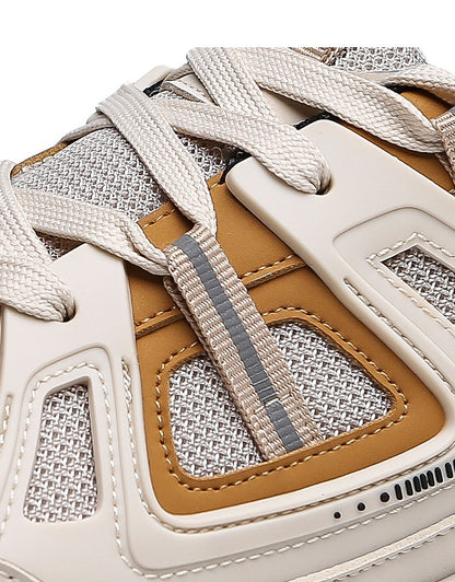 حذاء رياضي رجالي شبكي ذو نعل سميك - قابل للتهوية، أنيق ومريح