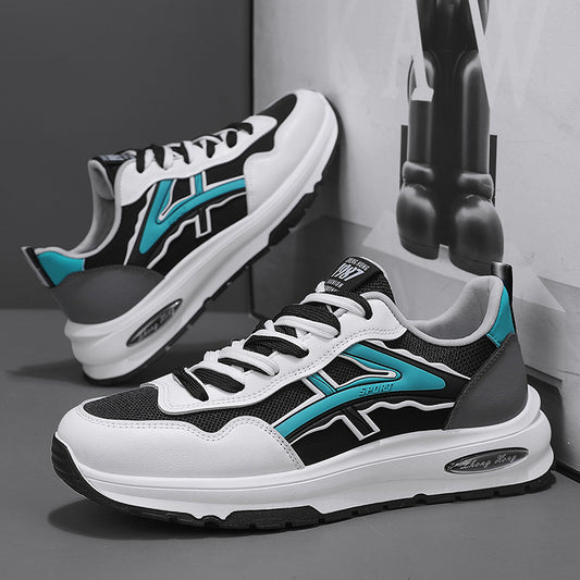 أحذية رياضية عصرية للشباب من الجلد : أحذية  برباط ذات نعل سميك 