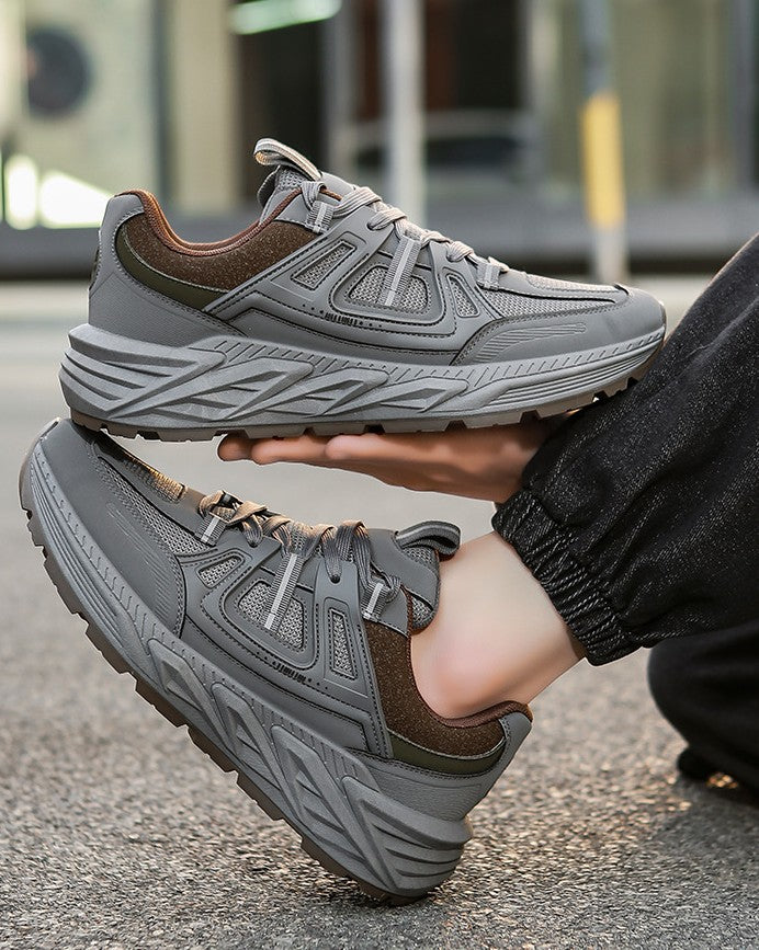 حذاء رياضي رجالي شبكي ذو نعل سميك - قابل للتهوية، أنيق ومريح