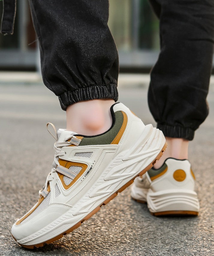 حذاء رياضي رجالي شبكي ذو نعل سميك - قابل للتهوية، أنيق ومريح