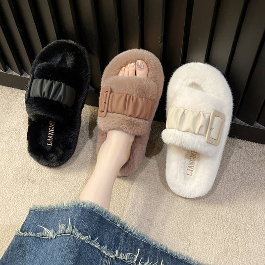 2024 Autumn Winter Women's Thick Bottom Fur Slippers Fashionable All
