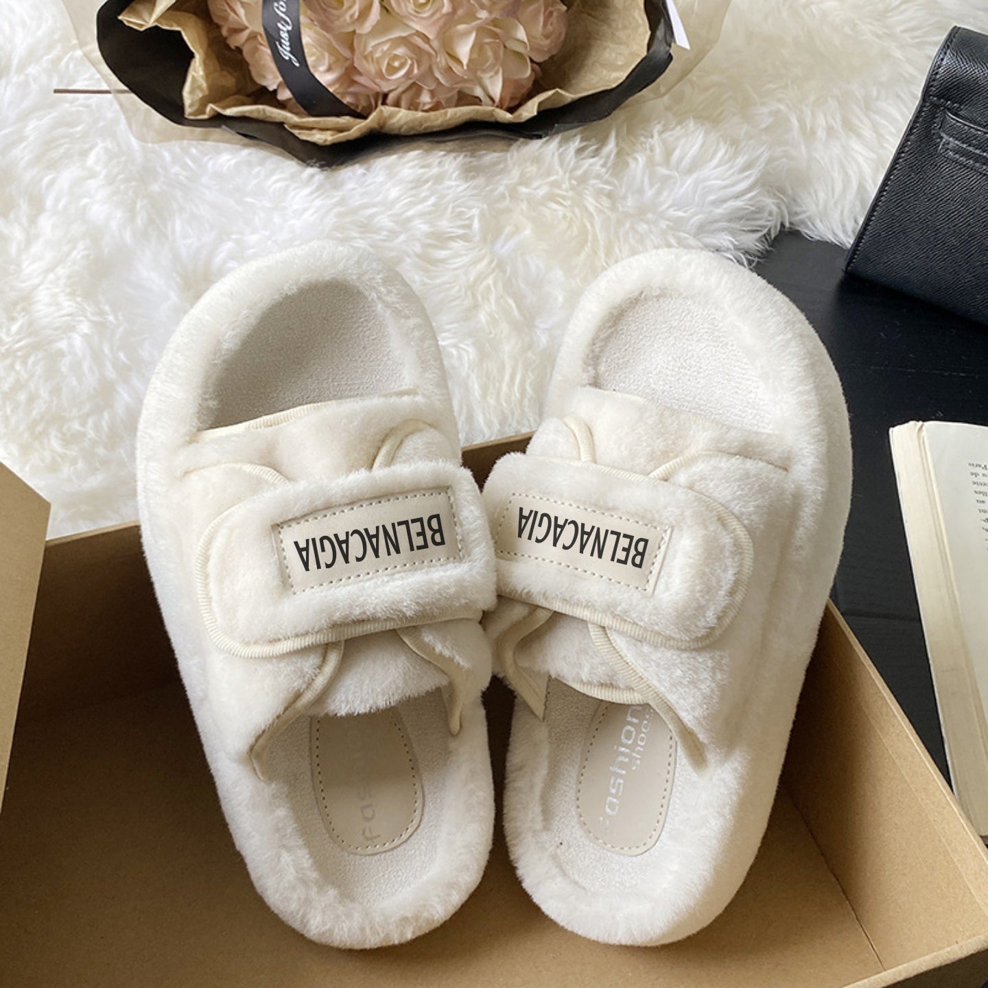 2024 New Trendy Furry Slippers for Women – Autumn/Winter Outdoor & Indoor Korean Style Fashion Flip Flops