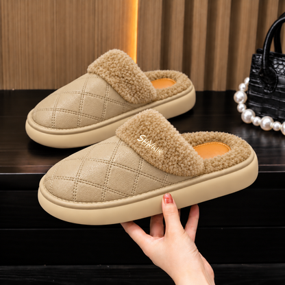 Chaussons matelassés pour femme avec bordure en peluche – Style quotidien confortable