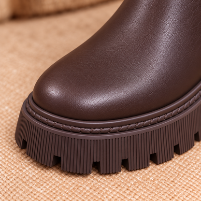 Bottines élégantes matelassées pour femme avec boucle décorative et semelle crantée épaisse
