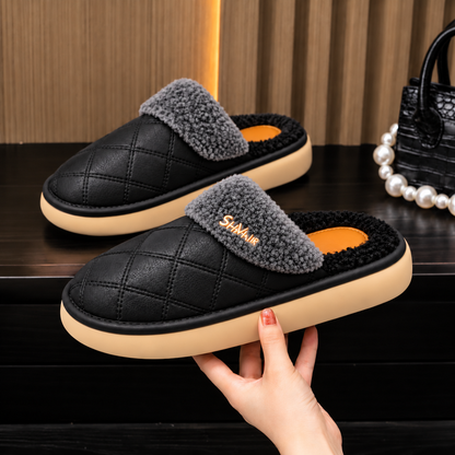 Chaussons matelassés pour femme avec bordure en peluche – Style quotidien confortable