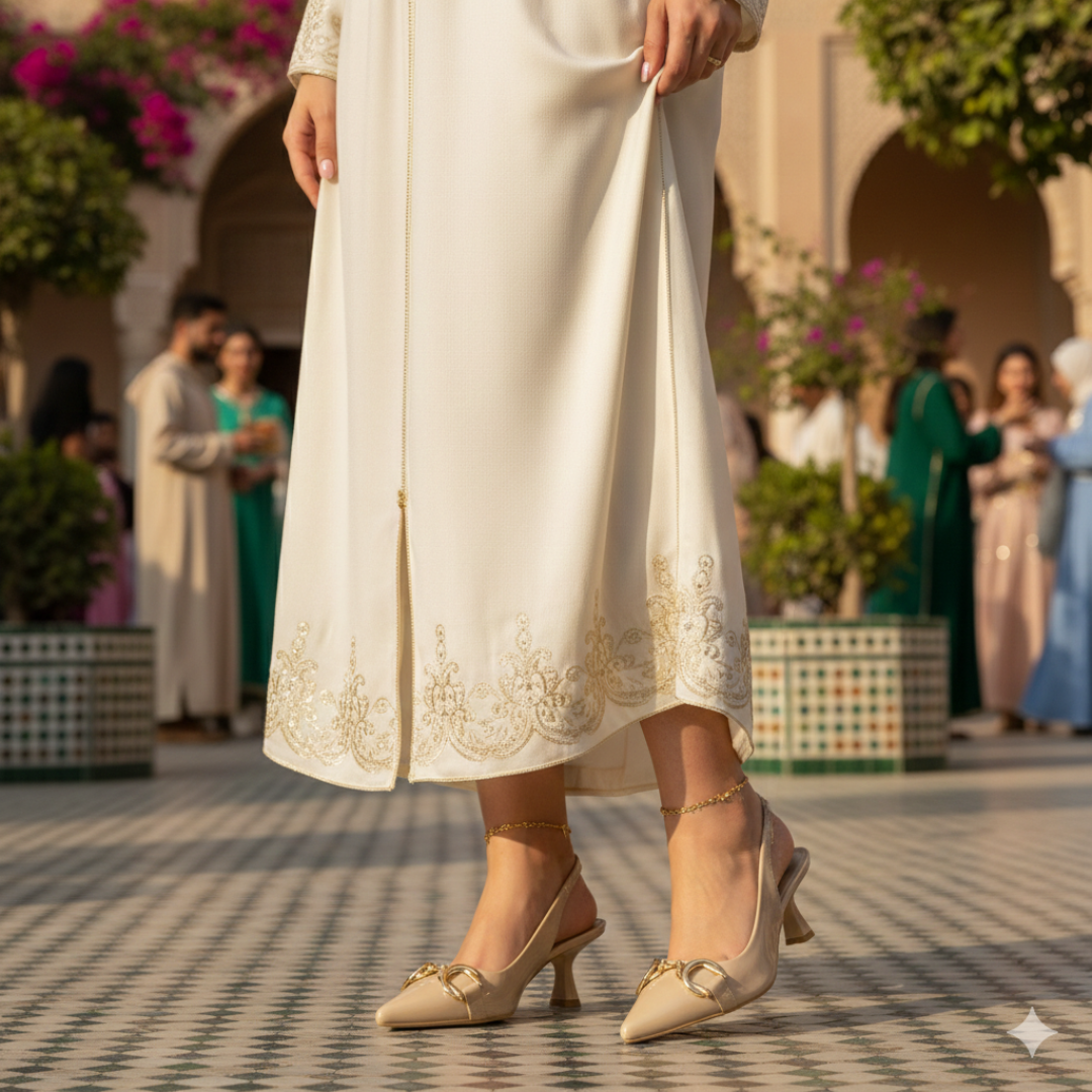 Elegant Pointed-Toe Slingback Heels with Gold Accent