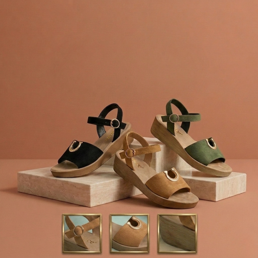 Sandales élégantes et confortables pour femme – Claquettes plates rembourrées avec boucle décorative