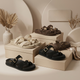 Women's Comfort Buckle Toe Ring Flat Slides | Casual Slip-On Sandals
