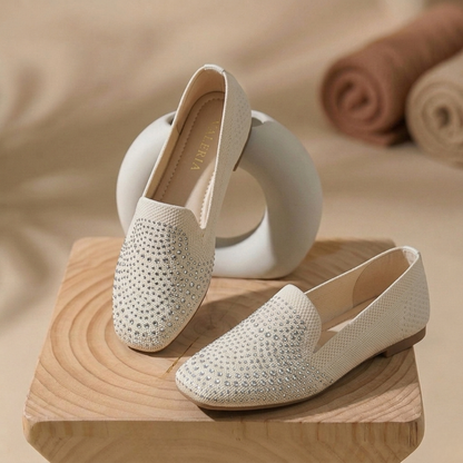 Women’s Rhinestone Slip-On Ballet Flats – Comfortable Knit Loafers for Casual & Party Wear
